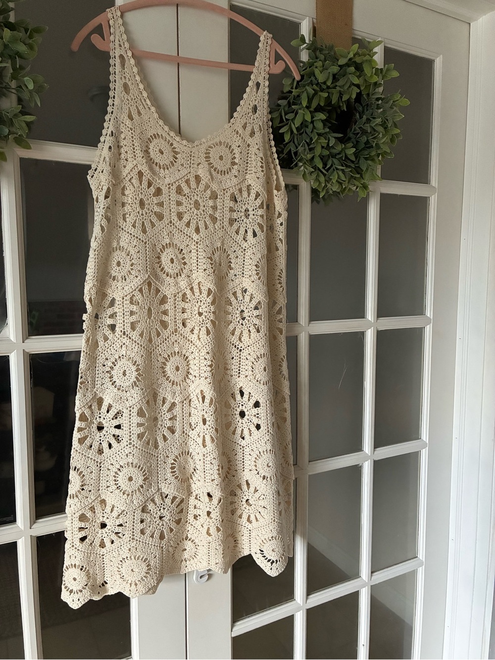 Cream Crochet Sleeveless Dress